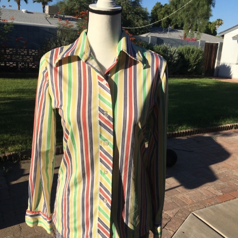Vintage button down rainbow stripe long sleeve top